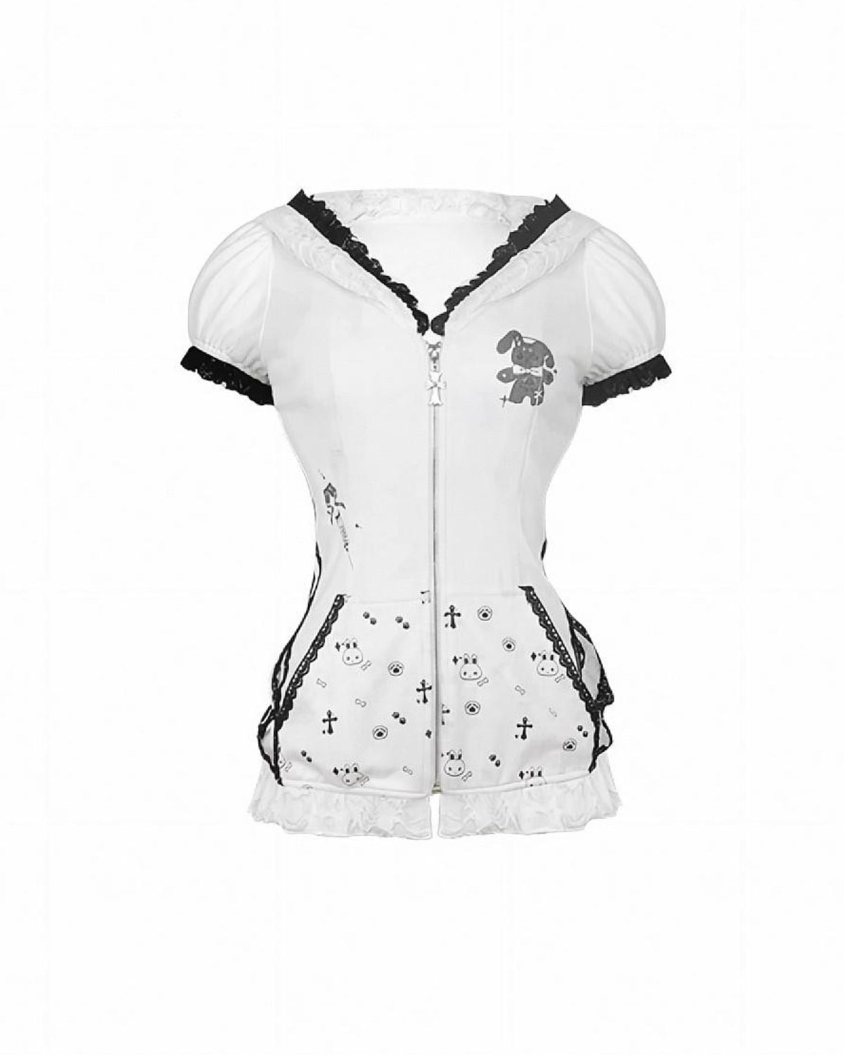 Bunny Ear Hoodie & Lace Skirt Set Top Itself