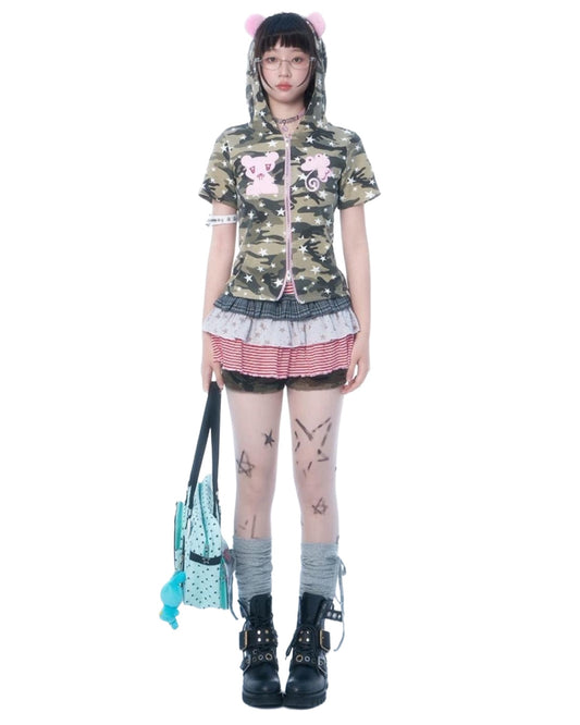Camouflage Cartoon Zip-Up White Backdrop