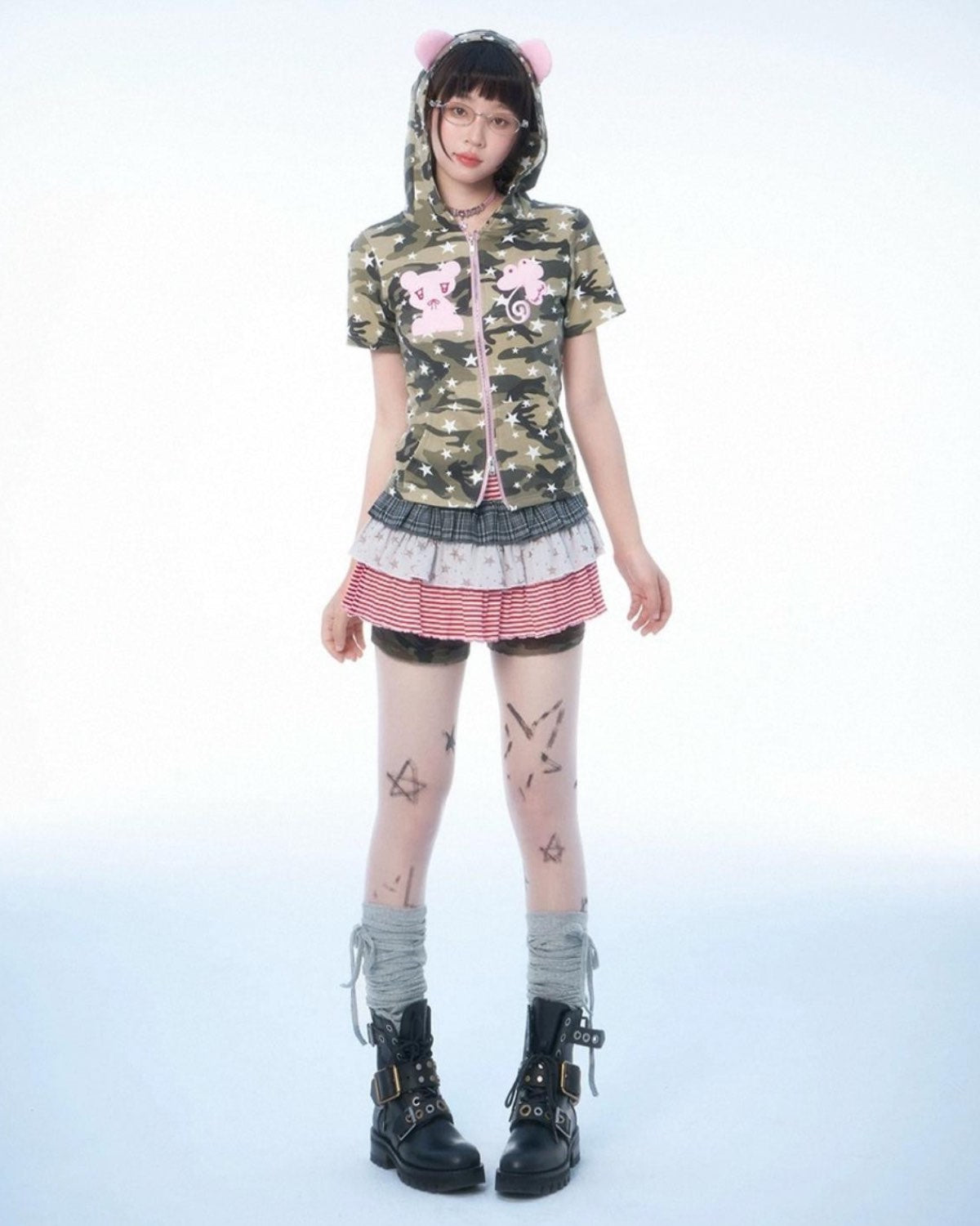 Camouflage Cartoon Zip-Up Hood Up