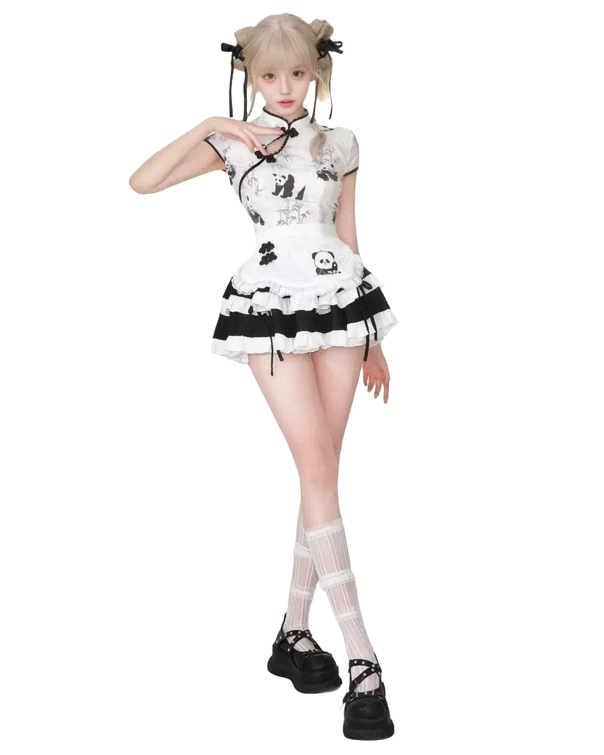Chinese-Style Panda Outfit Set On Model Standing