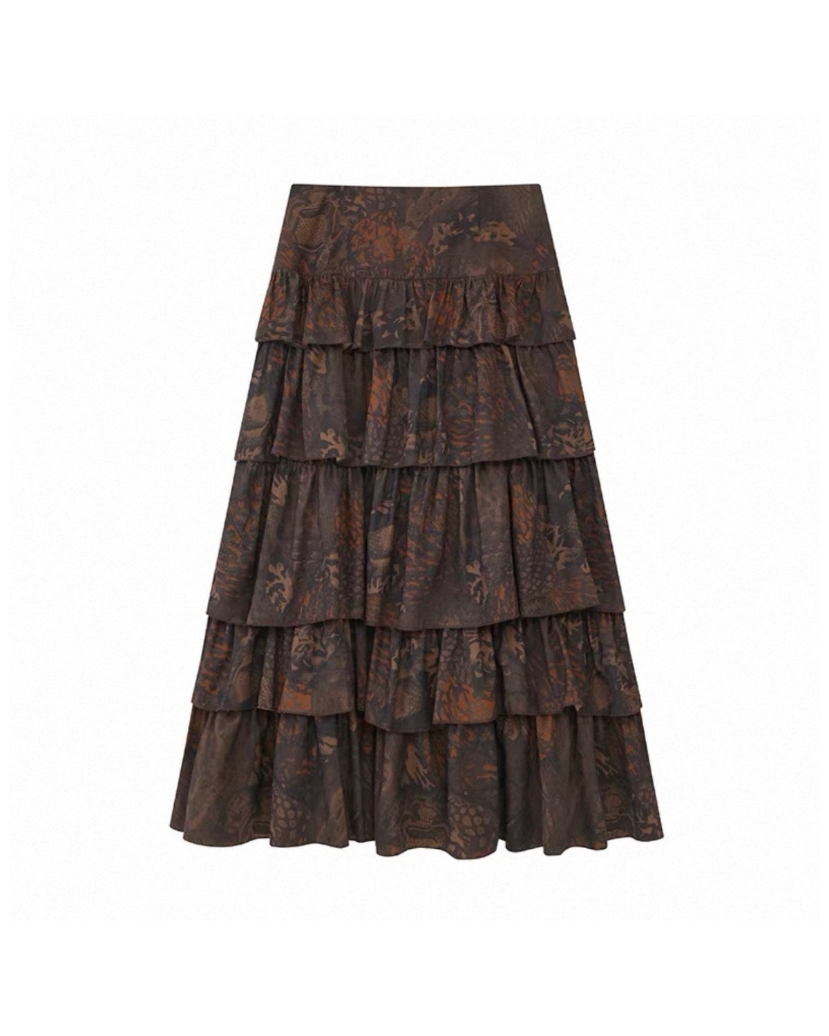 Brown tiered skirt on a white background