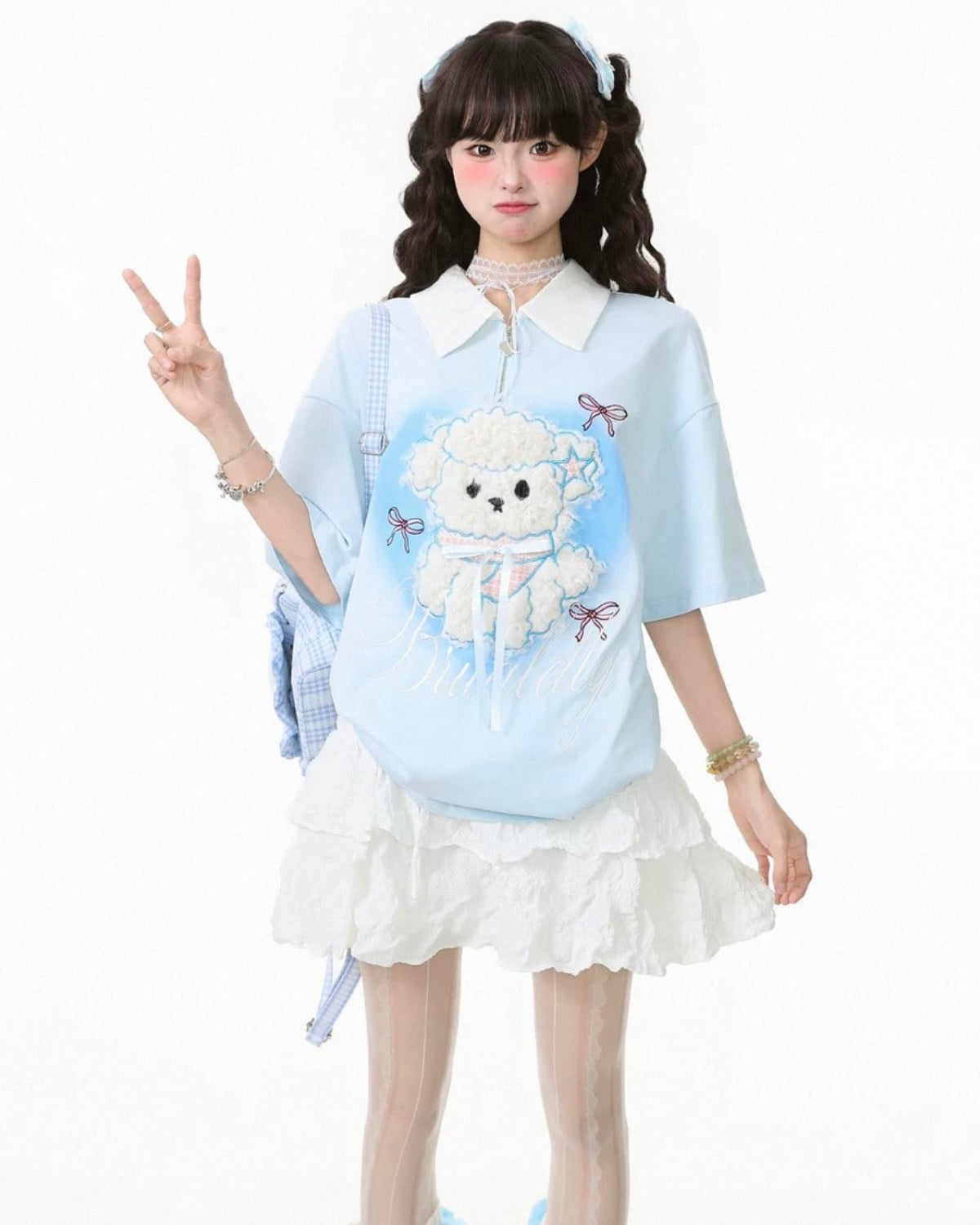Fluffy Dog Polo Tee Blue On Model