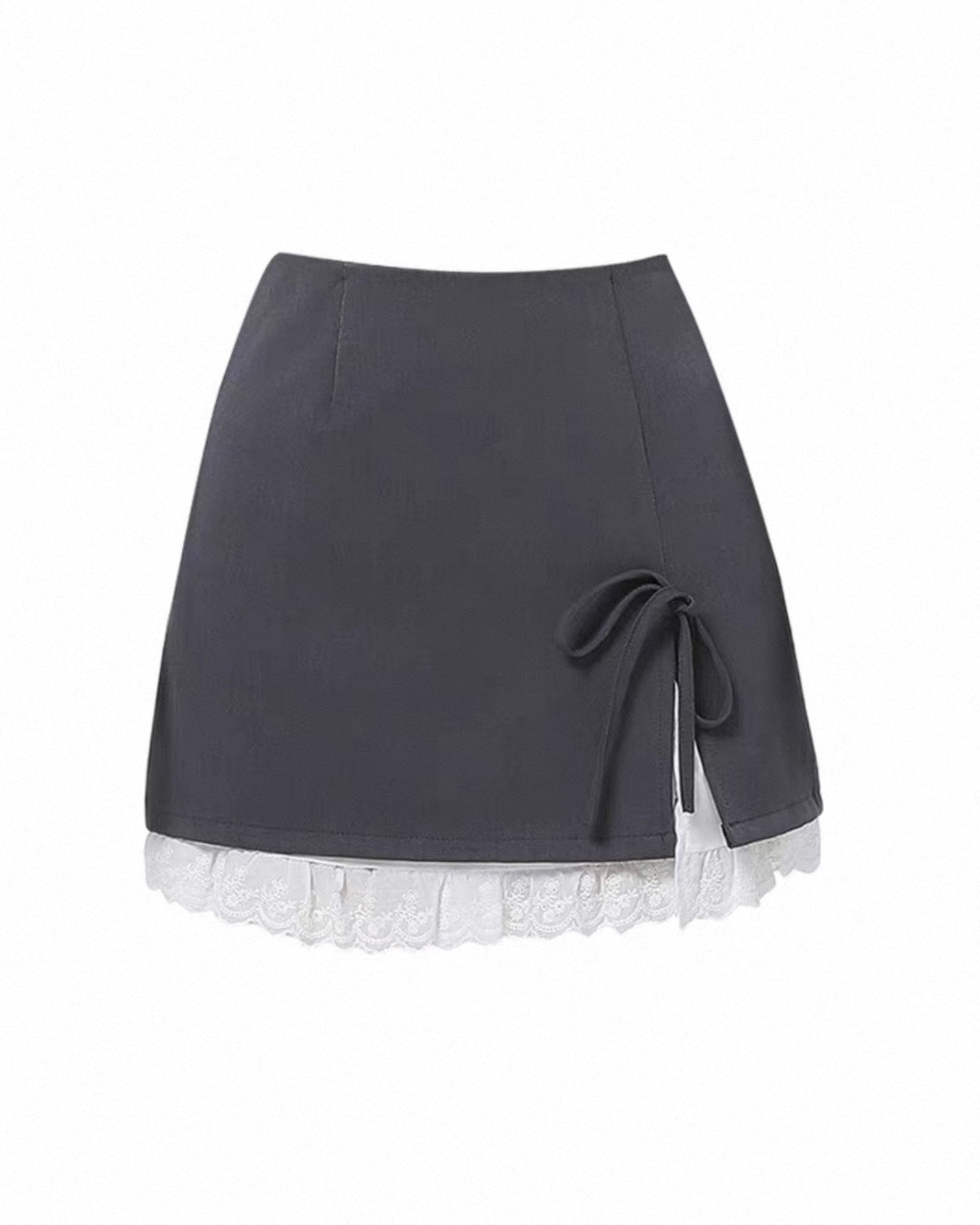 Gray skirt with lace hem on a white background