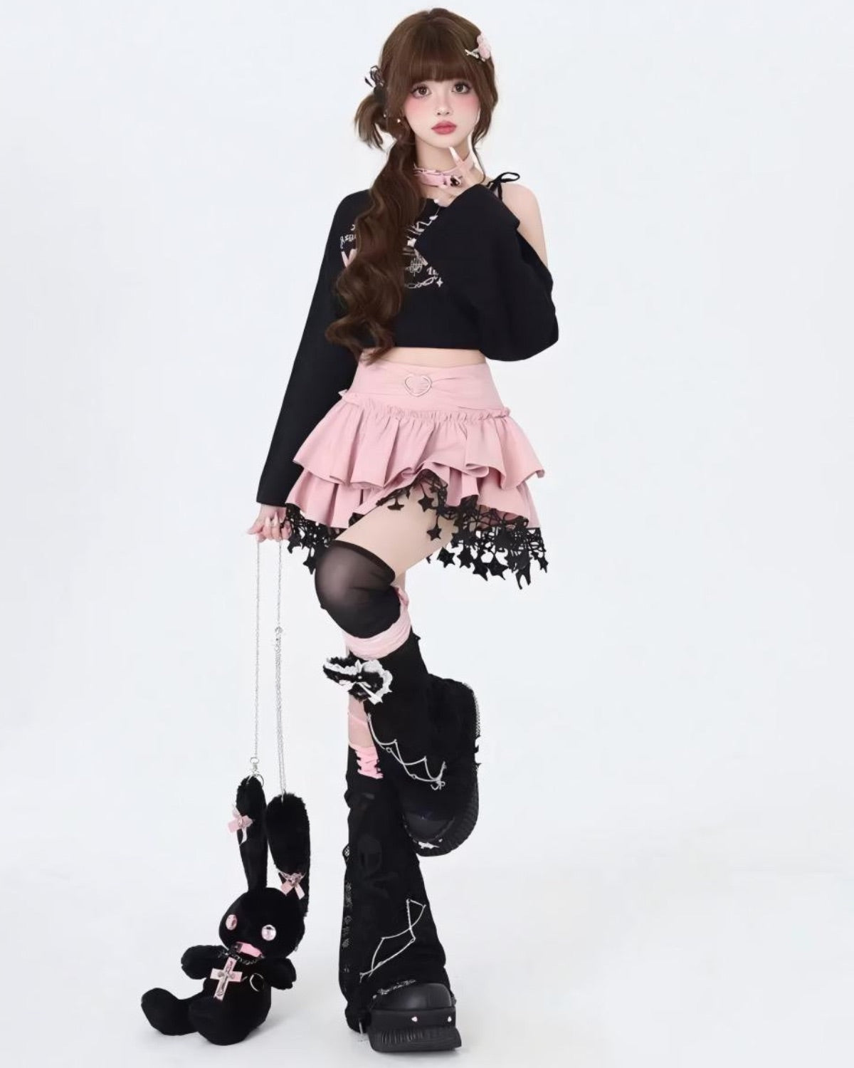 Grunge Cake Mini Skirt Pink On Model