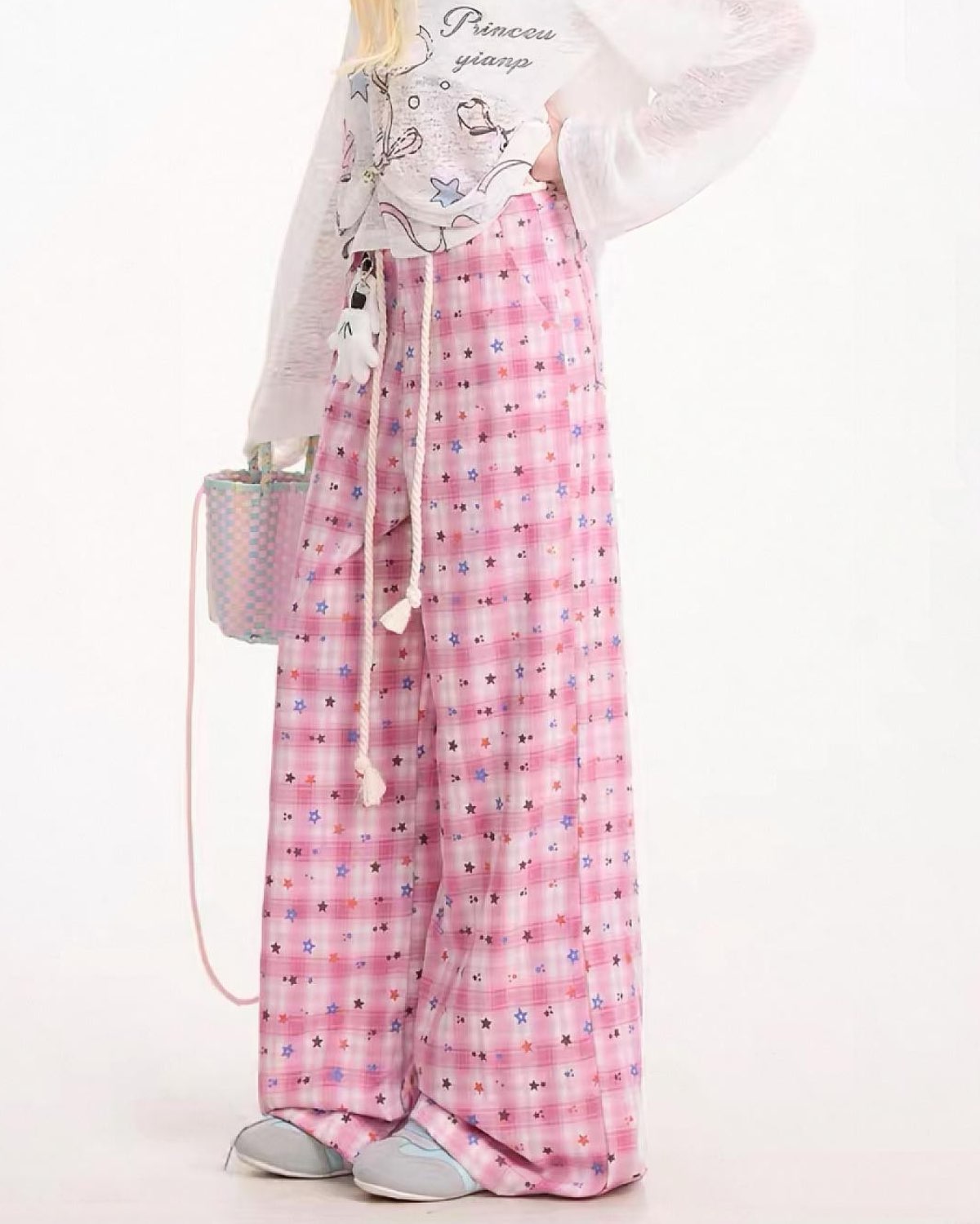 Harajuku Pink Plaid Pants Quarter View