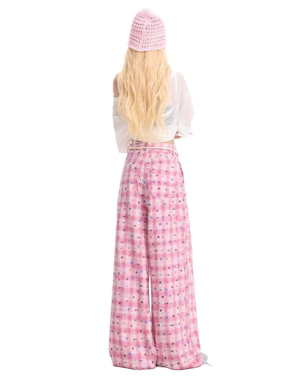Harajuku Pink Plaid Pants Back View