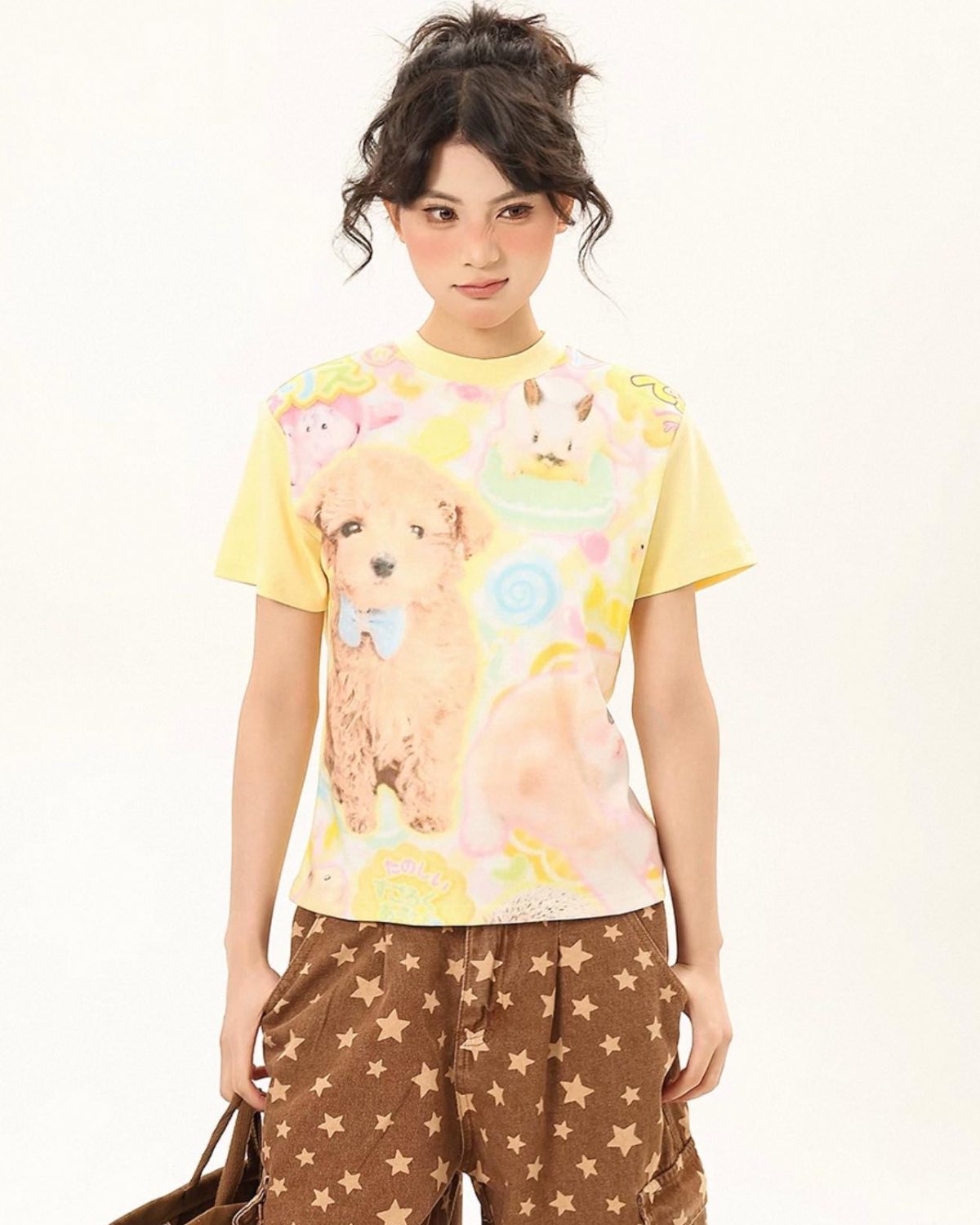 Harajuku Puppy Graphic T-Shirt Closer Up