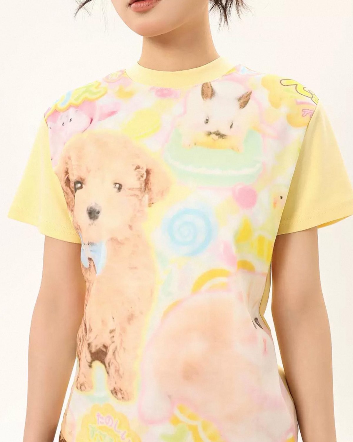 Harajuku Puppy Graphic T-Shirt Close Up Print