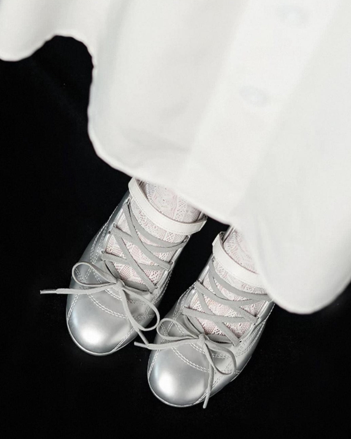 Lace-Up Ballet Heels On Foot Top View