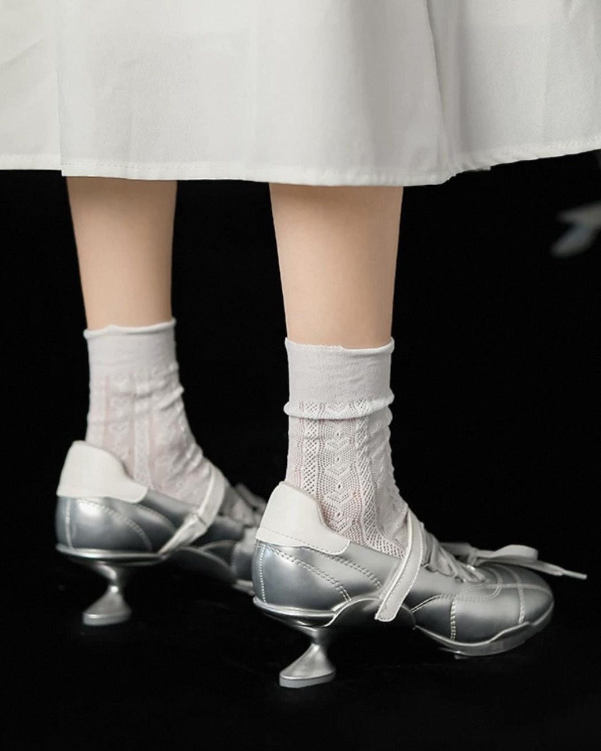 Lace-Up Ballet Heels On Foot Back View