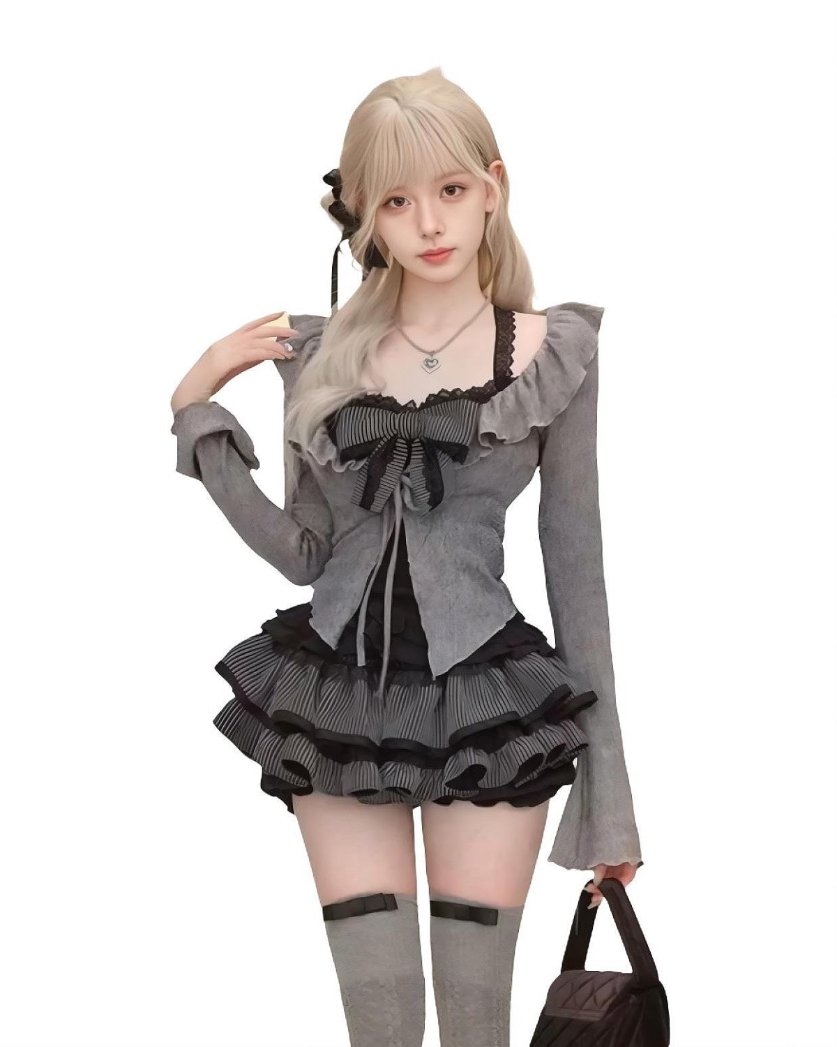 Lace Strap Shoujo Outfit Set On Model Posing