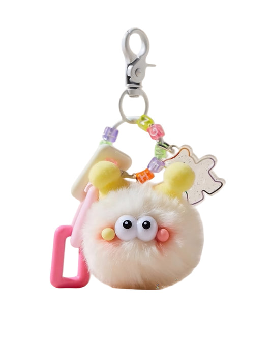 Ladybug Pom Pom Keychain Cream Color