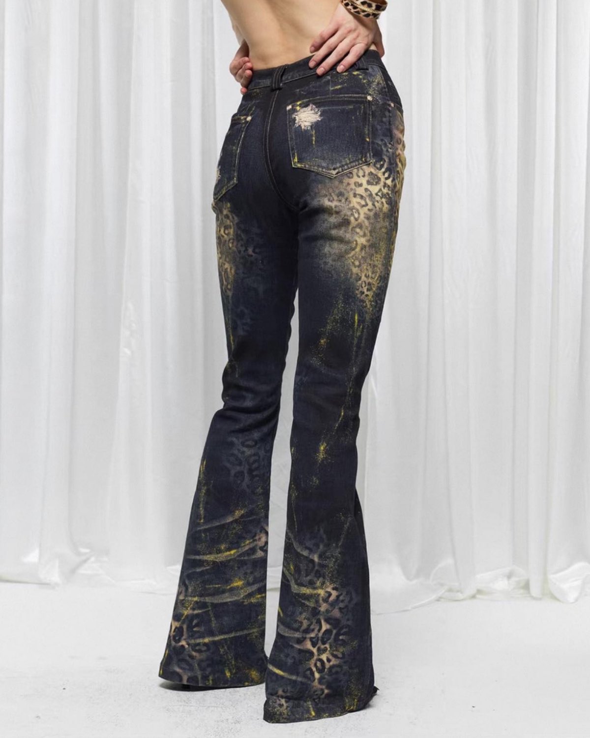 Leopard Print Flared Jeans
