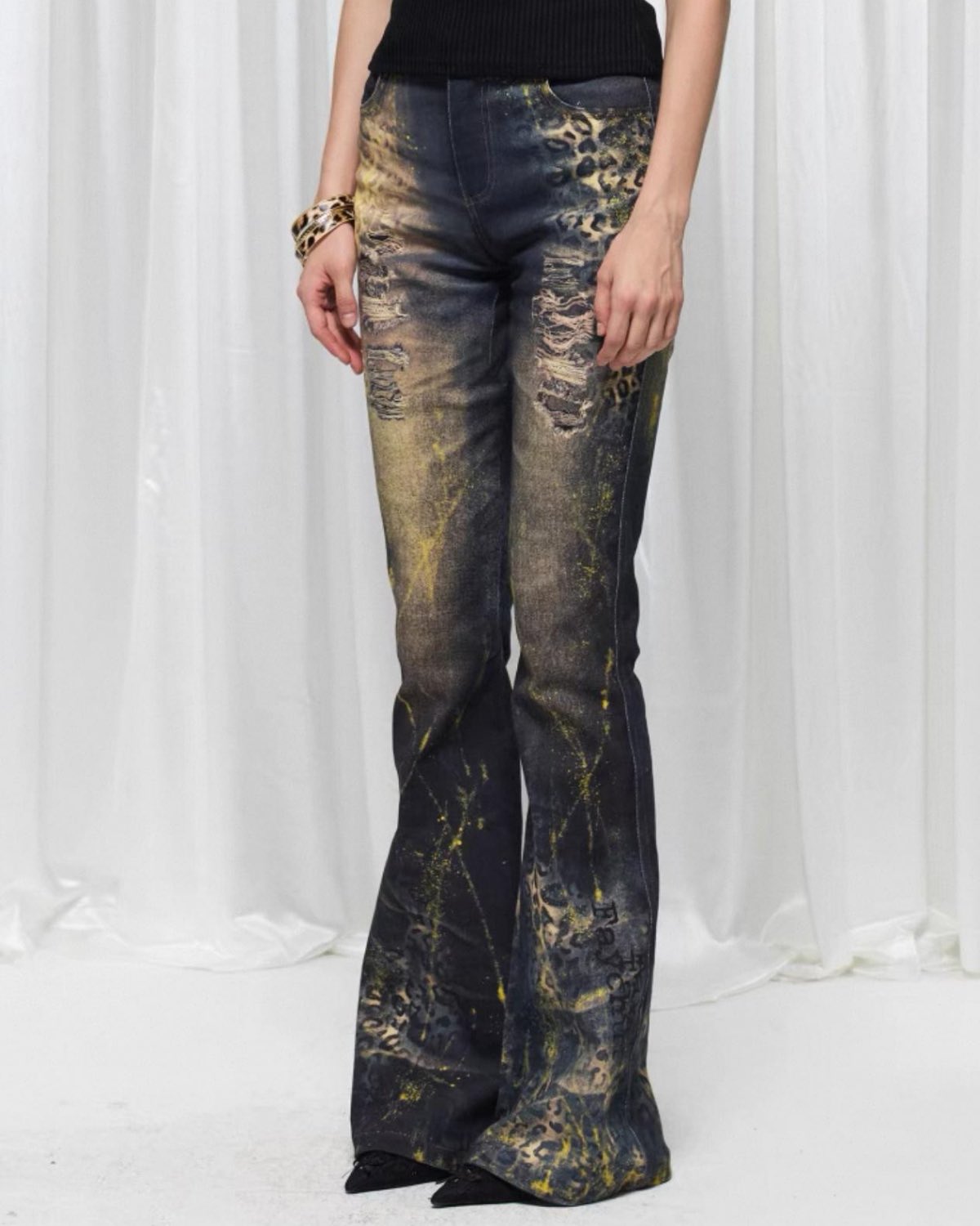 Leopard Print Flared Jeans