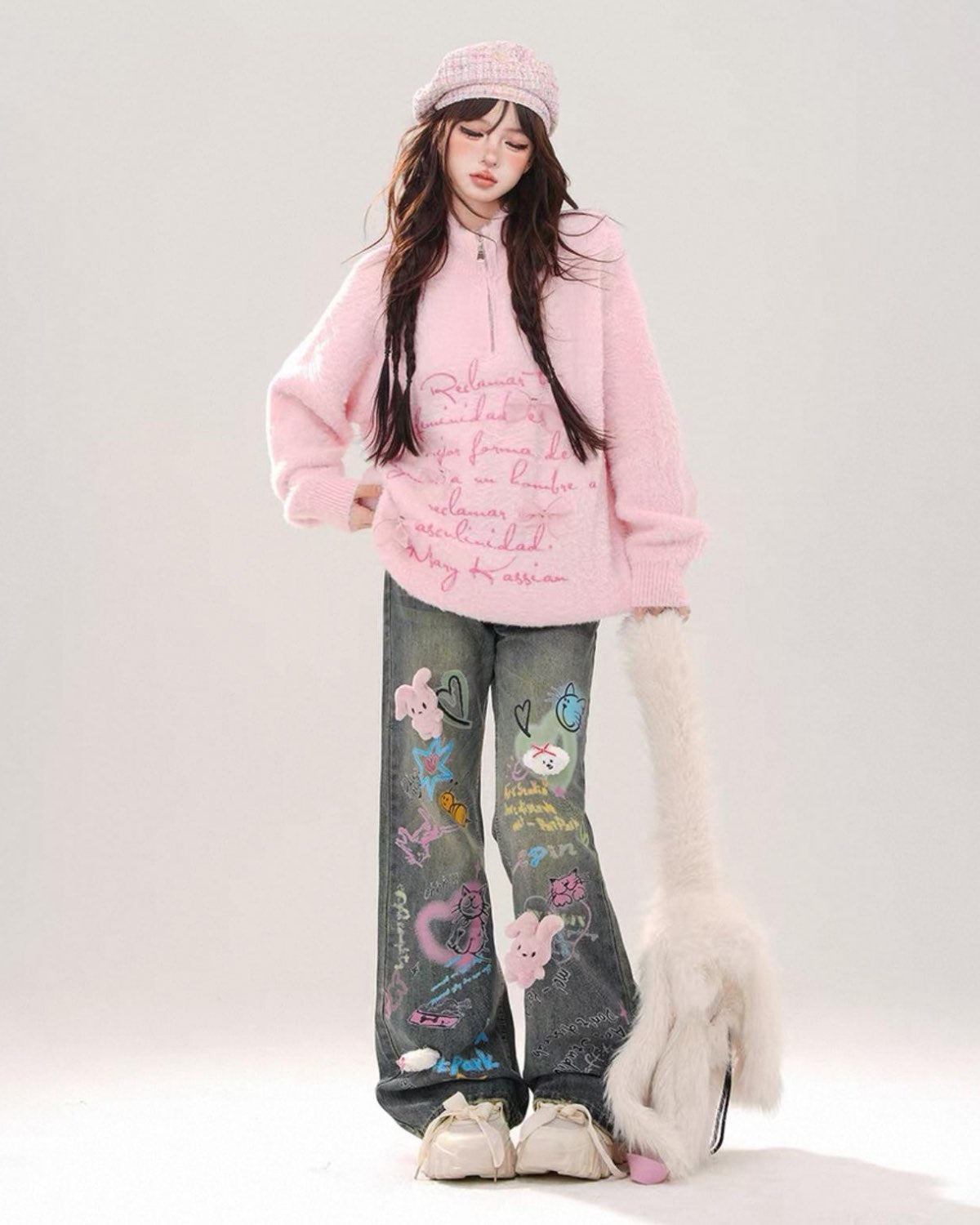 Loose Fit Harajuku Jeans On Model Posing
