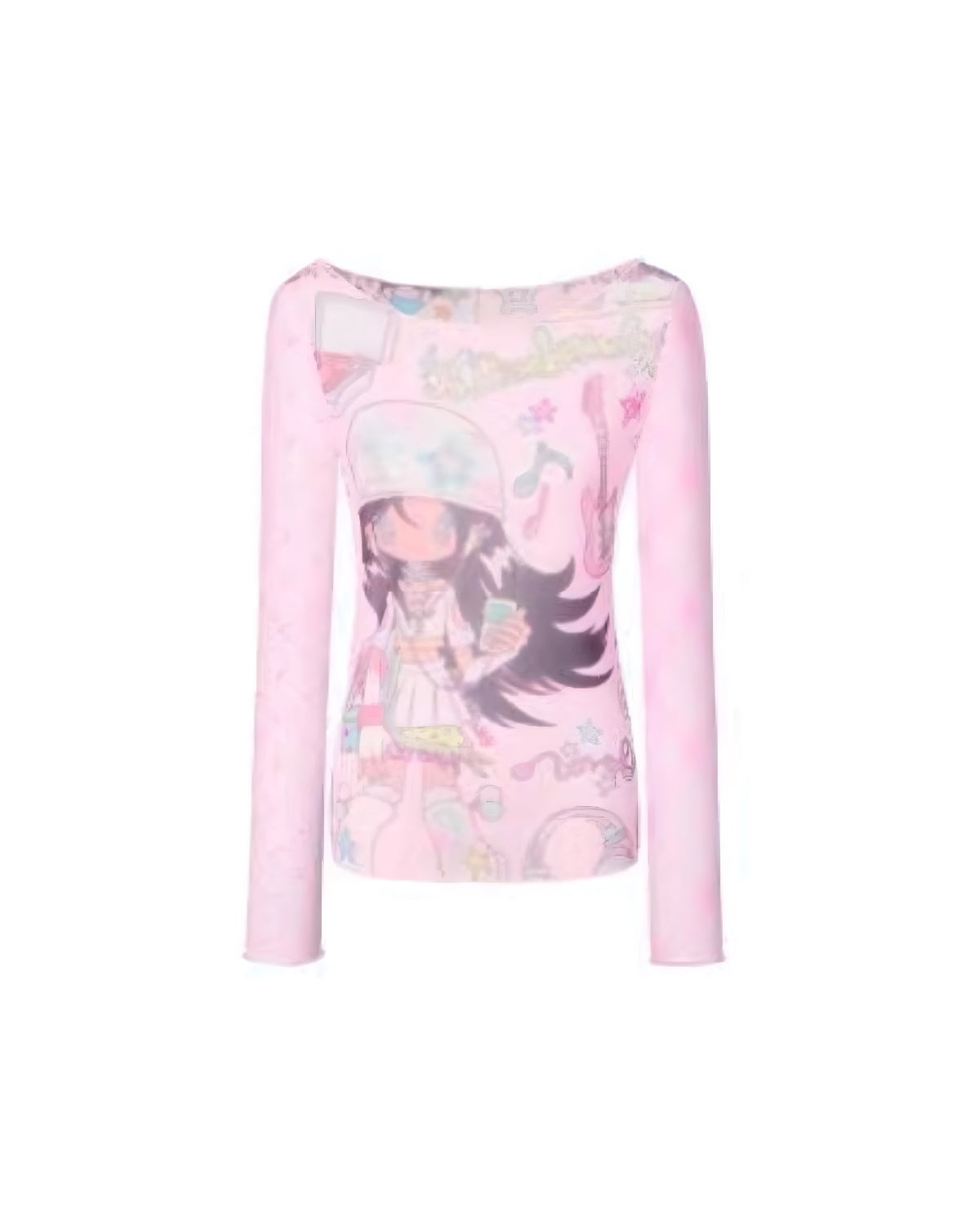 Pink long-sleeve shirt with anime character design on a white background