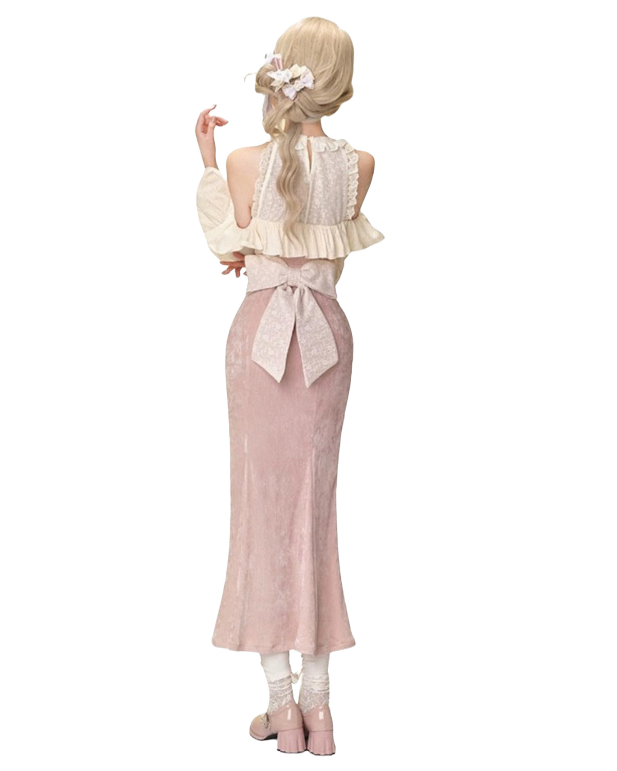 Pink Fishtail Gown Set Back View