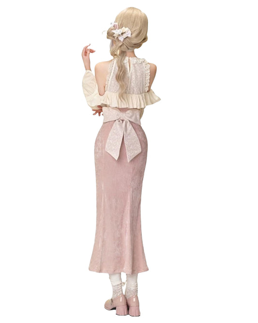 Pink Fishtail Gown Set Back View