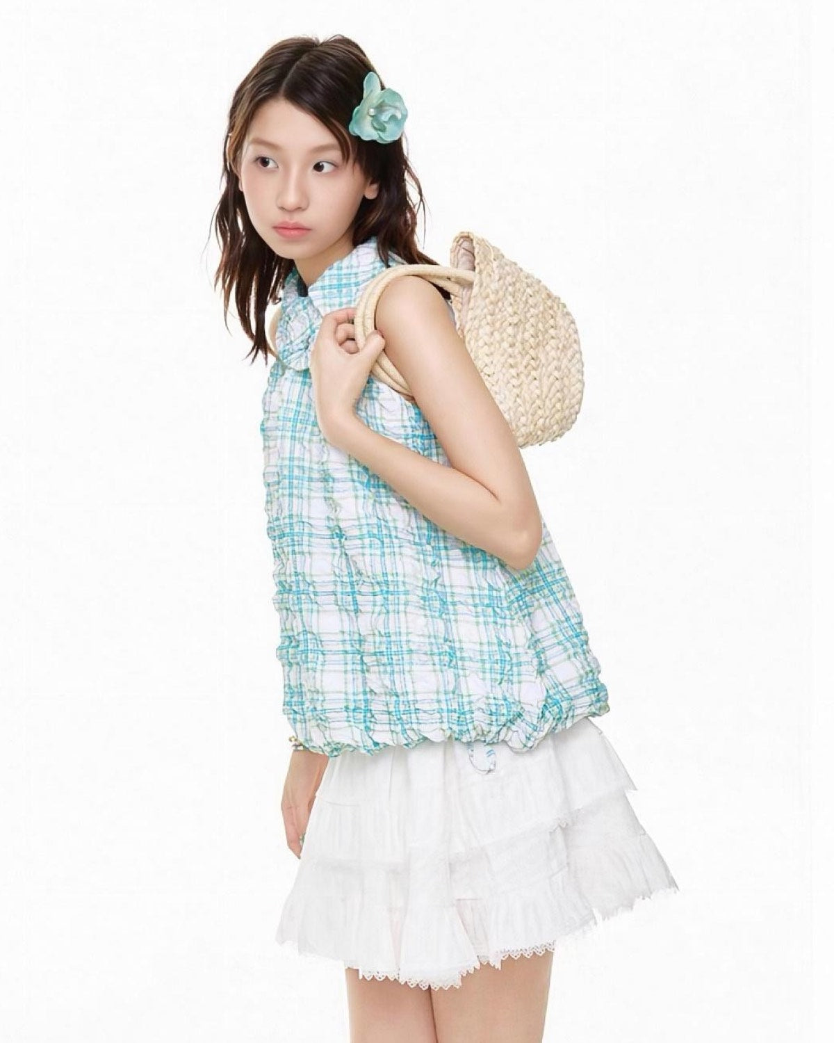 Plaid Halter Tank Top Closer Up Quarter View
