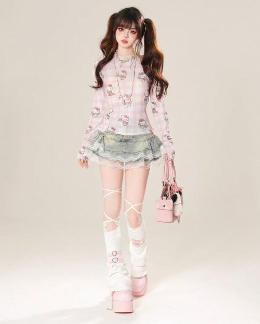 Pleated Denim Mini Skirt On Model Standing