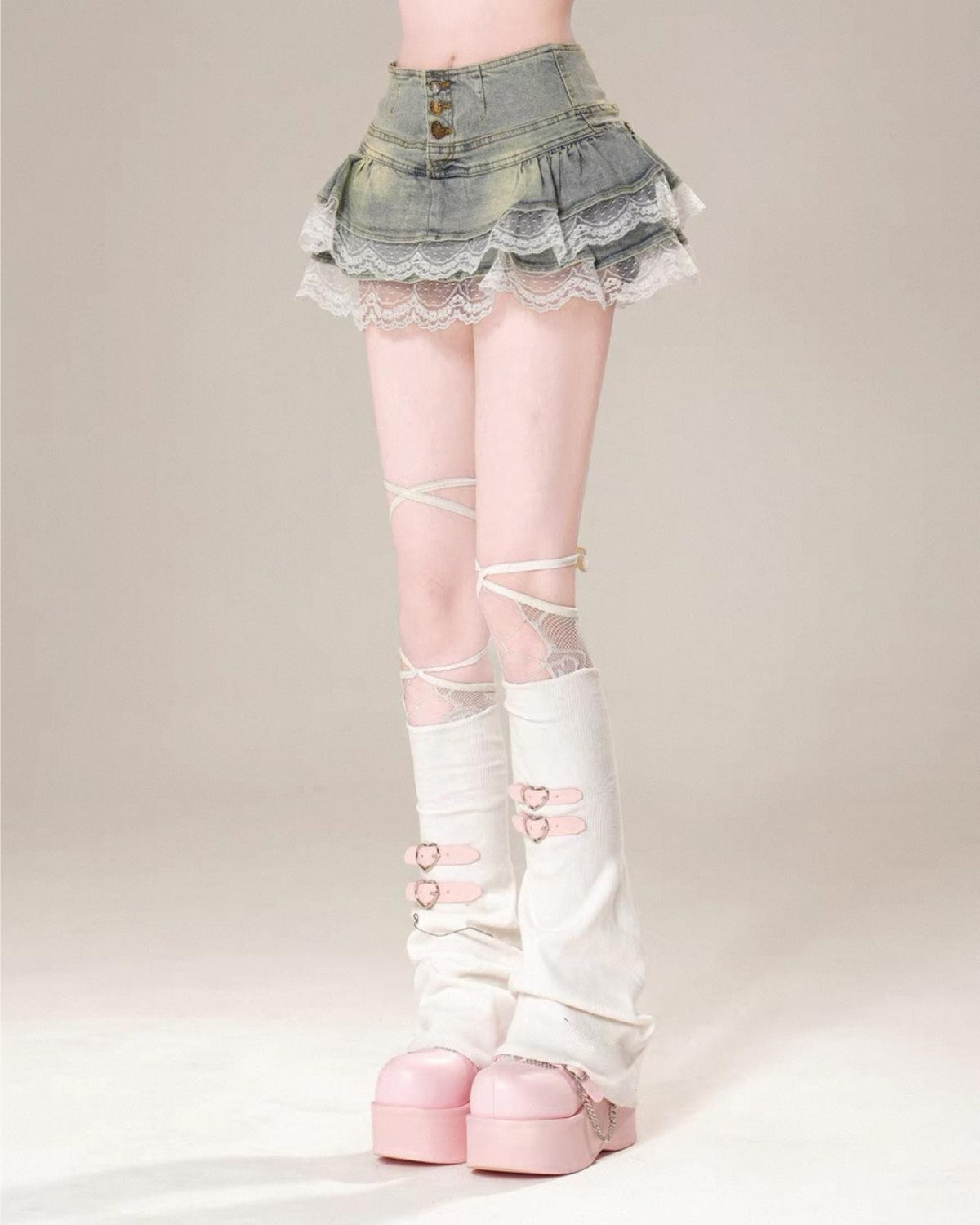 Pleated Denim Mini Skirt Legs Only Side View
