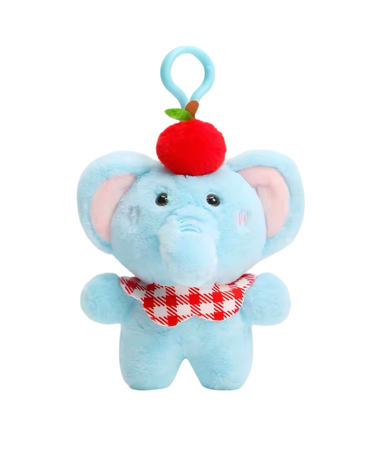 Plush Blue Elephant Keychain Standing White Backdrop