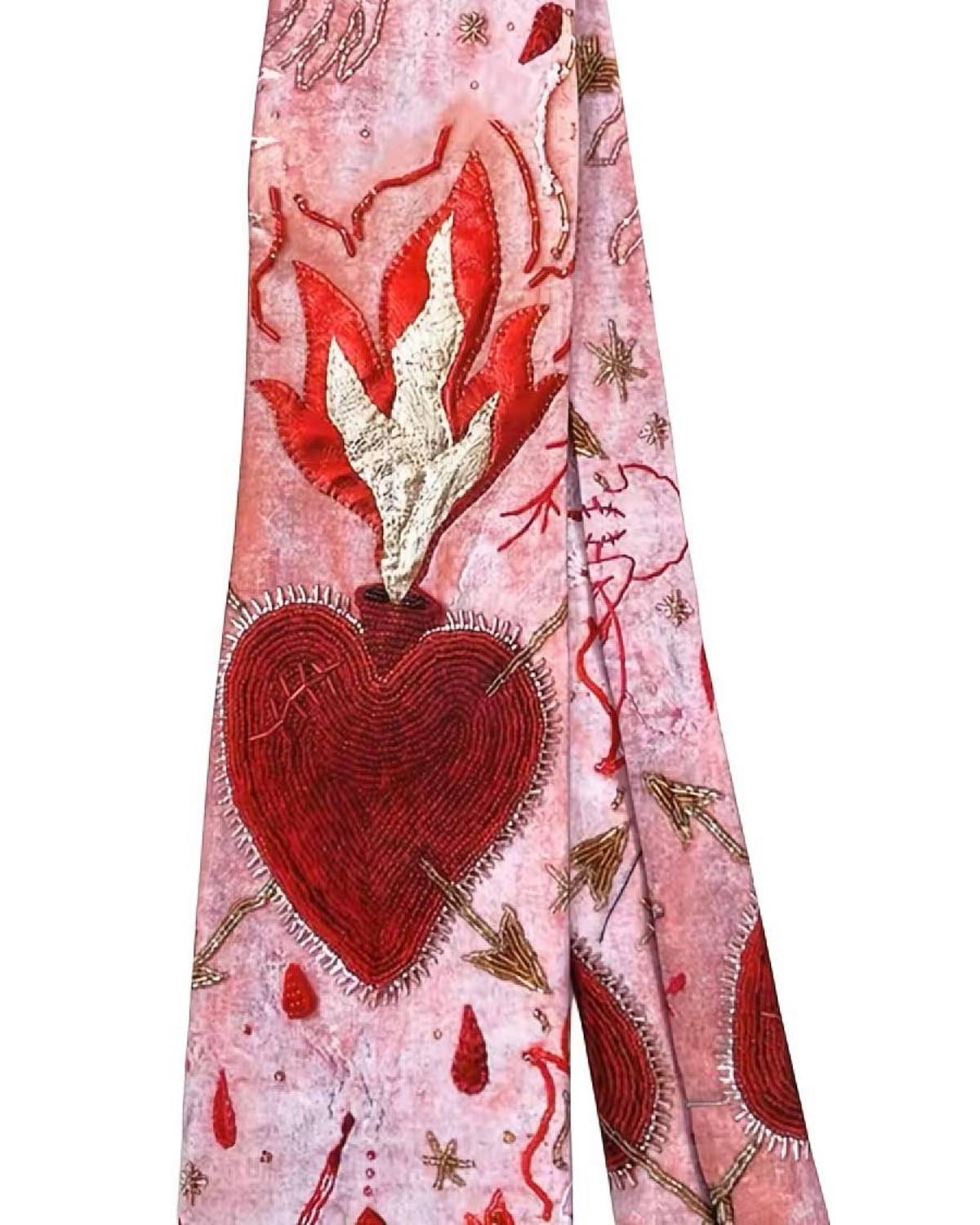 Punk Heart Print Necktie Close Up On Detail