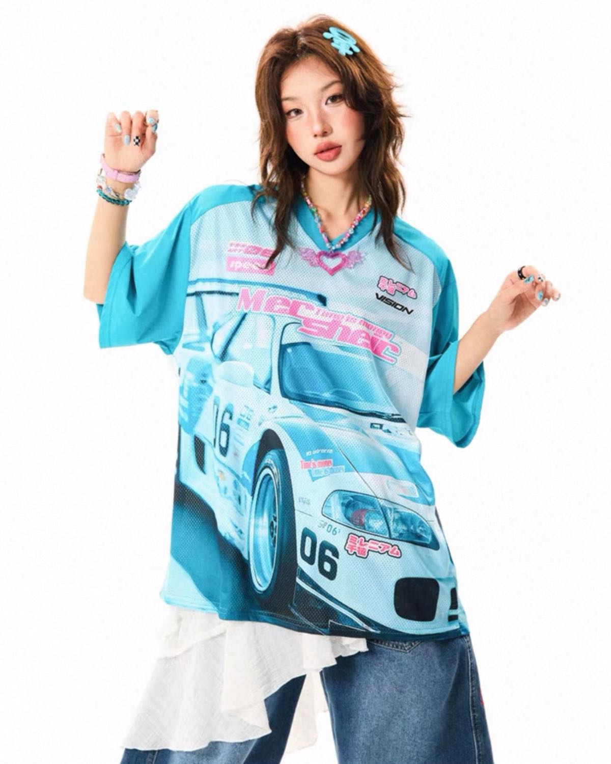 Racing Mesh T-Shirt On Model Closer Up