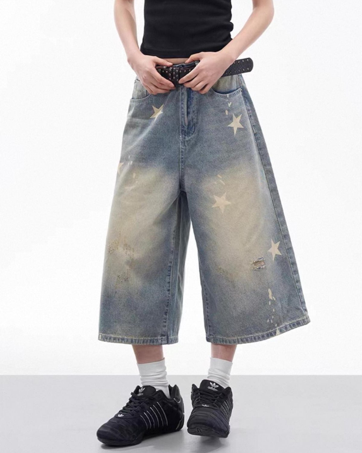 Retro Star Print Jorts Closer Up