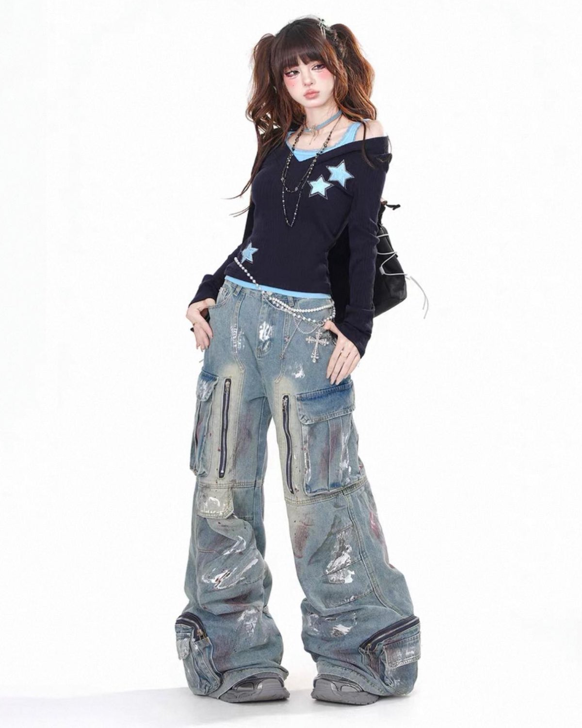 Star Embroidered Long-Sleeve On Model Posing