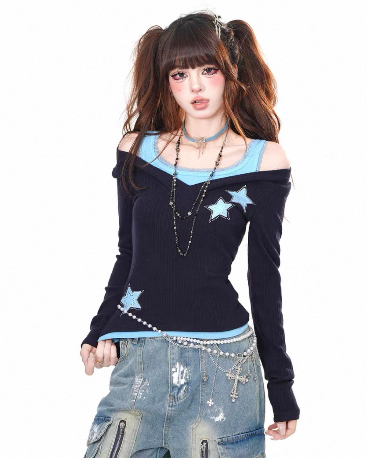 Star Embroidered Long-Sleeve Closer Up