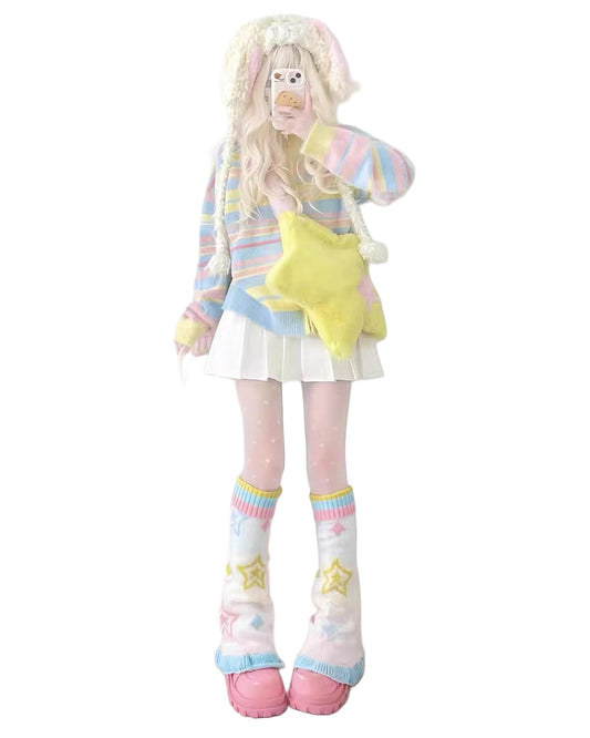 Star Knit Leg Warmers On Model Full Body