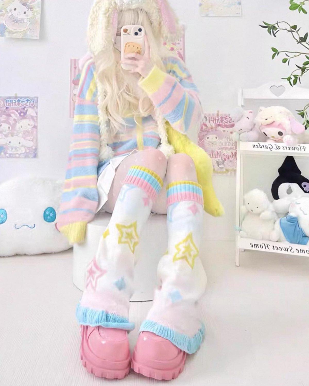 Star Knit Leg Warmers On Model Sitting