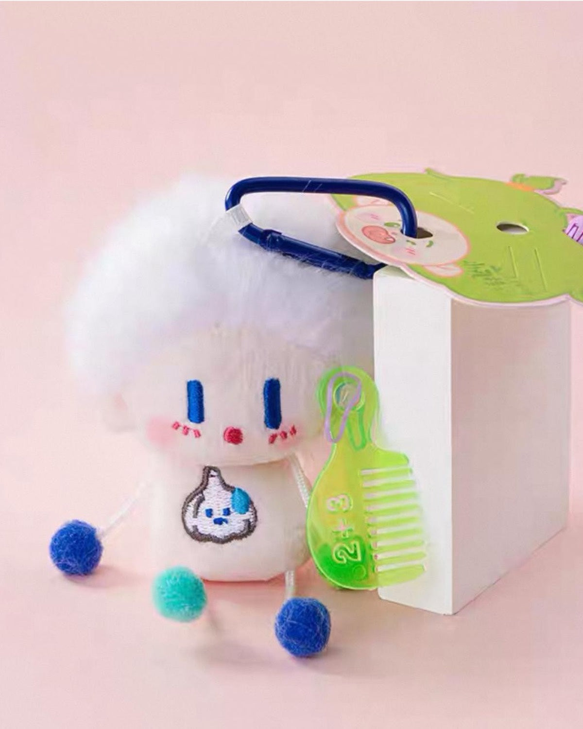 Wild Hair Doll Keychain White Sitting