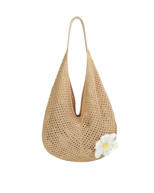 Woven Beach Tote Bag White Backdrop