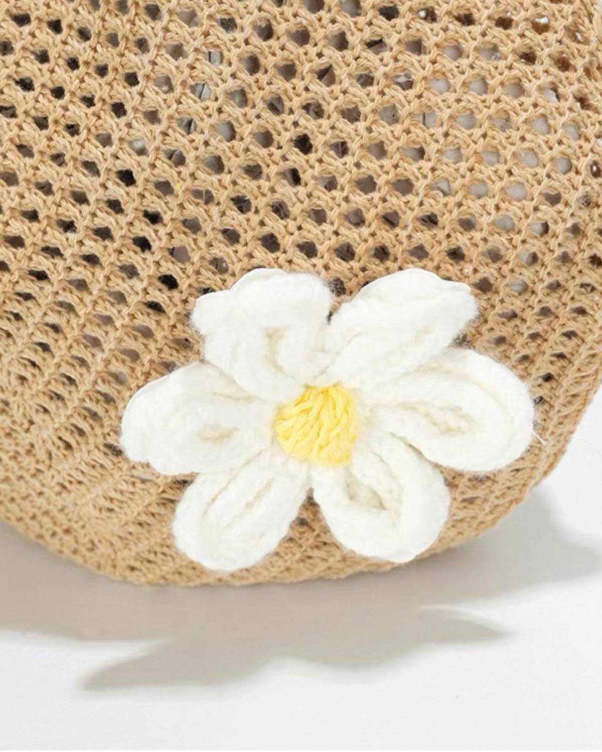 Woven Beach Tote Bag Flower Detail