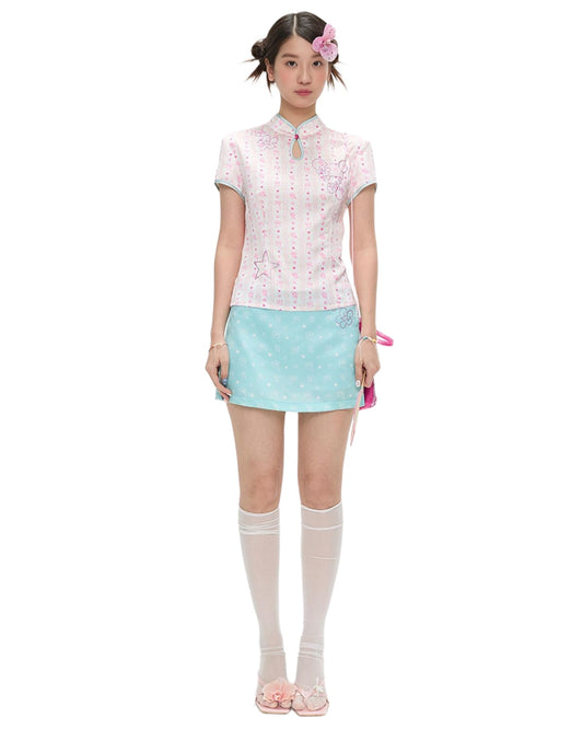 Mint Green Chinese-Style Outfit Set On Model White Backdrop