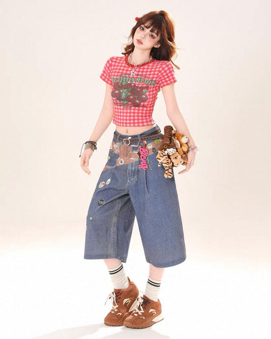 Cherry Print Baby Tee On Model Standing