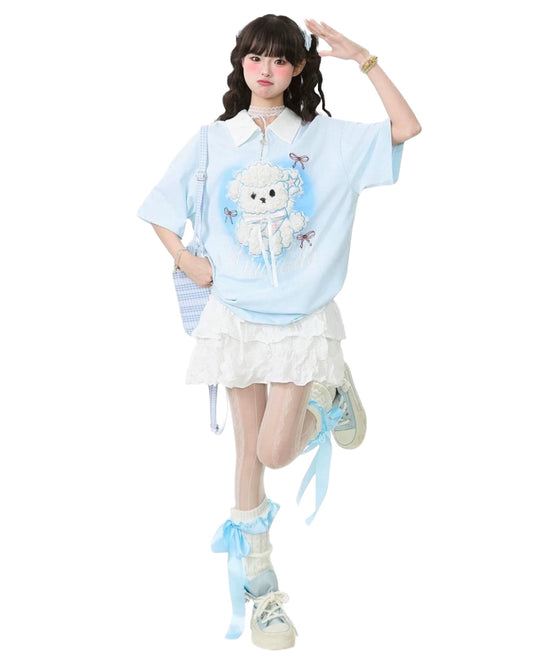 Fluffy Dog Polo Tee White Backdrop