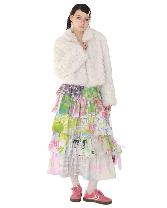 Green Apple Cake Maxi Skirt On Model Standing