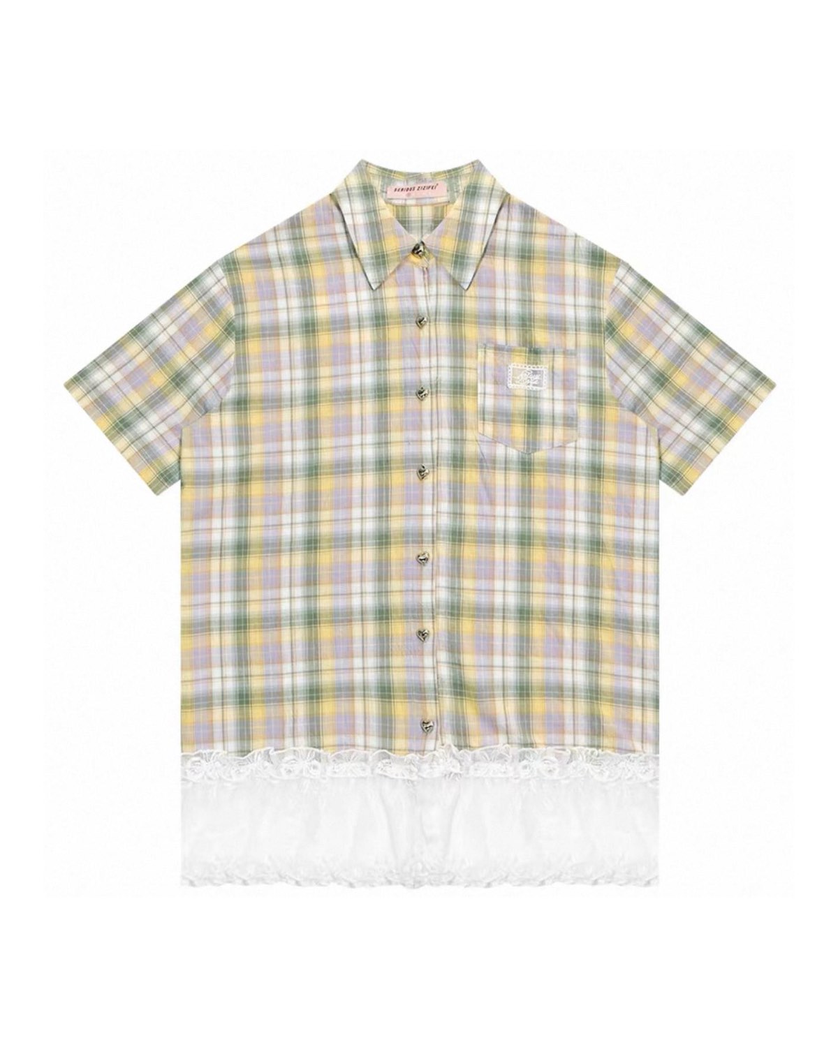 Plaid shirt with a lace hem on a white background