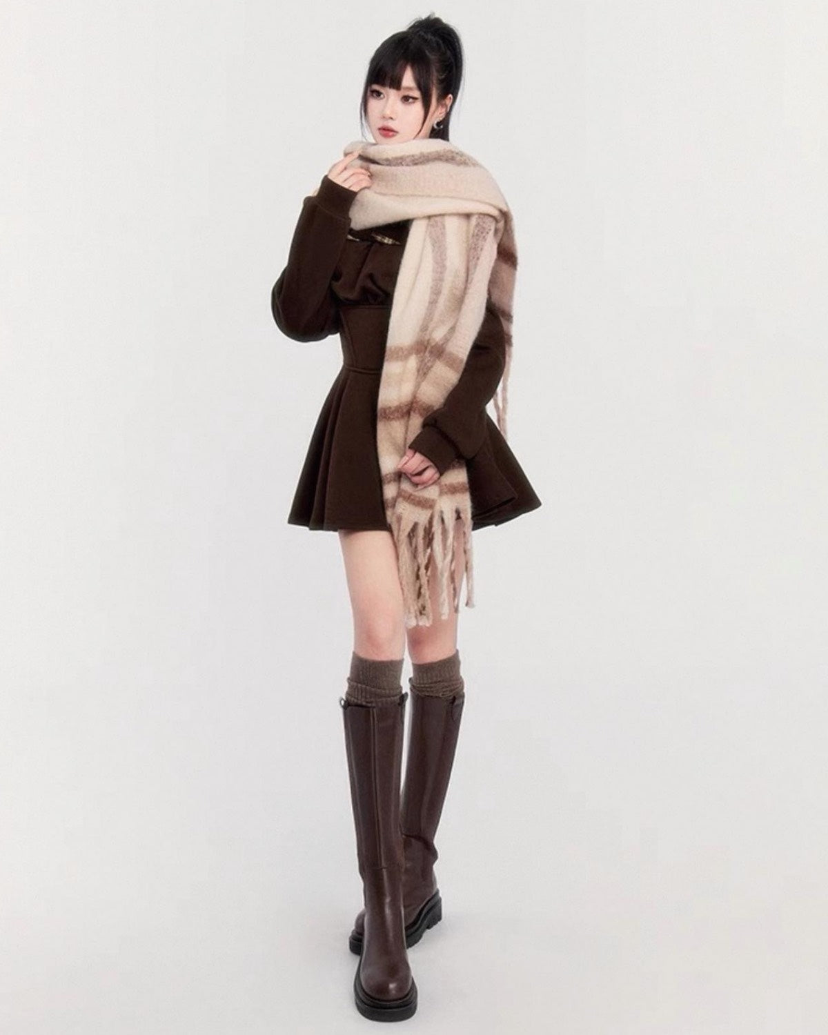 Off-Shoulder Mini Dress Styled With Big Scarf