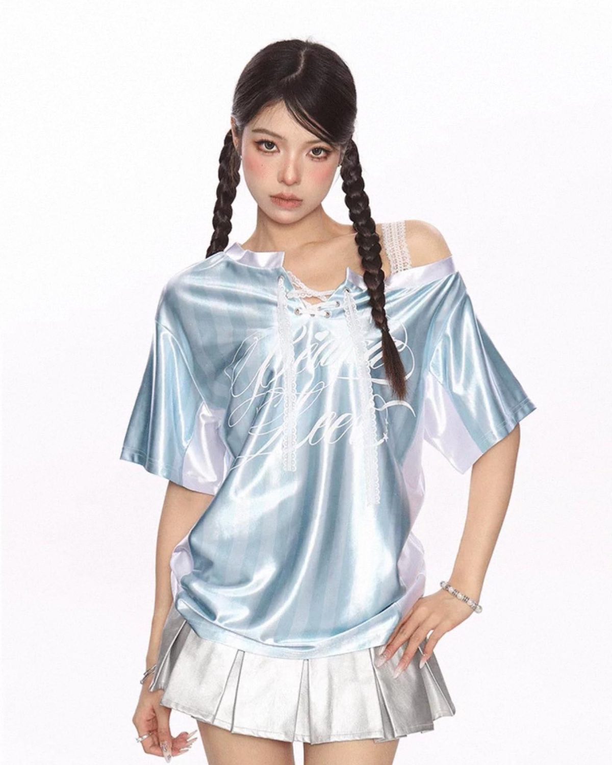 Off-Shoulder Retro T-Shirt On Model Hand On Hip