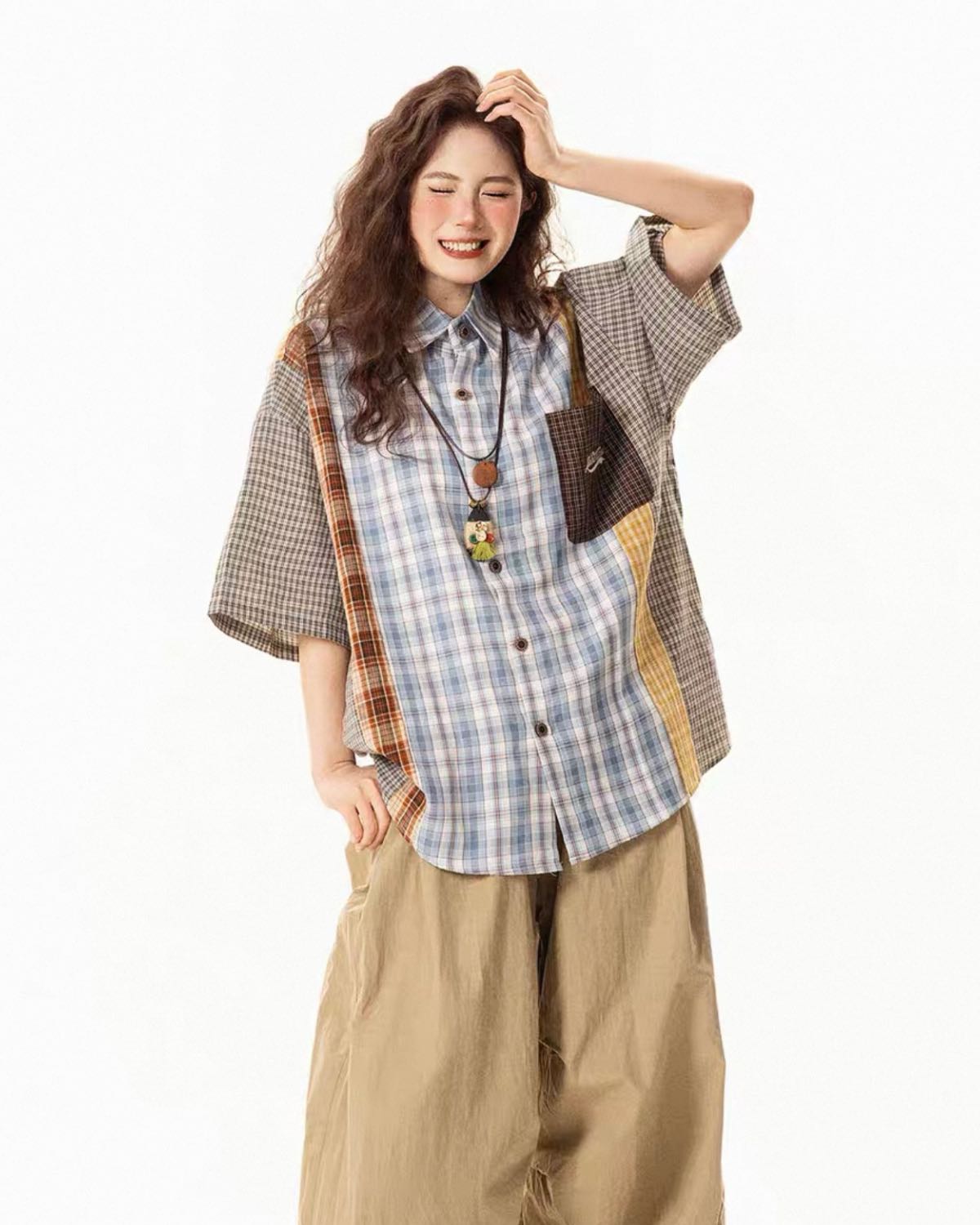 Patchwork Plaid Oversized Shirt