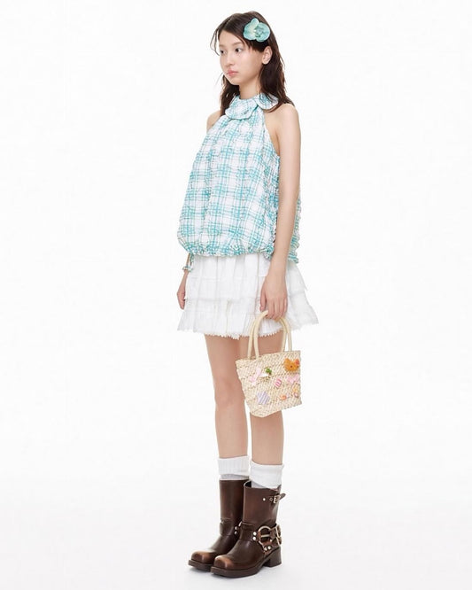 Plaid Halter Tank Top Quarter View