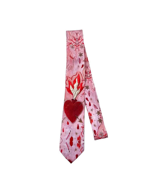 Punk Heart Print Necktie White Backdrop