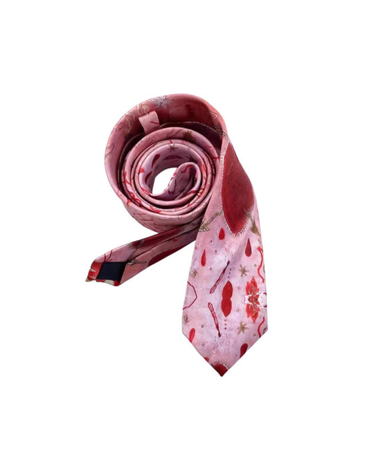 Punk Heart Print Necktie Rolled Up
