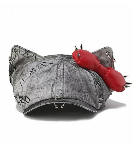 Red Bow Spiked Kitty Hat Front View