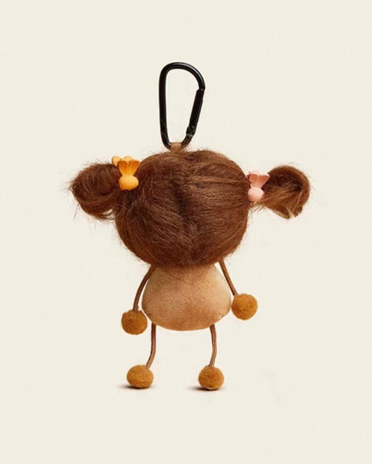 Wild Hair Doll Keychain Brown Back View